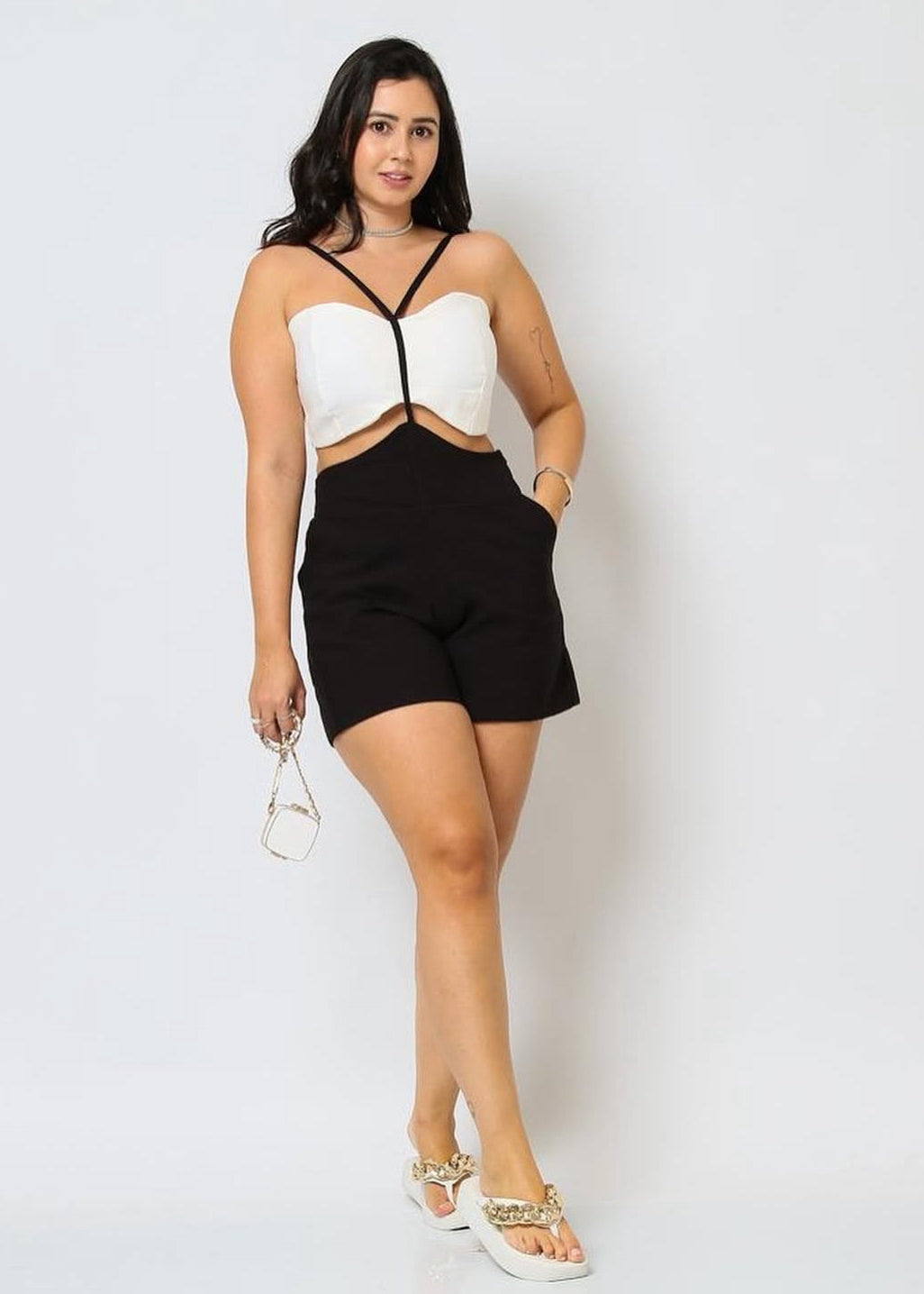 Macacão Juliana Preto e Branco